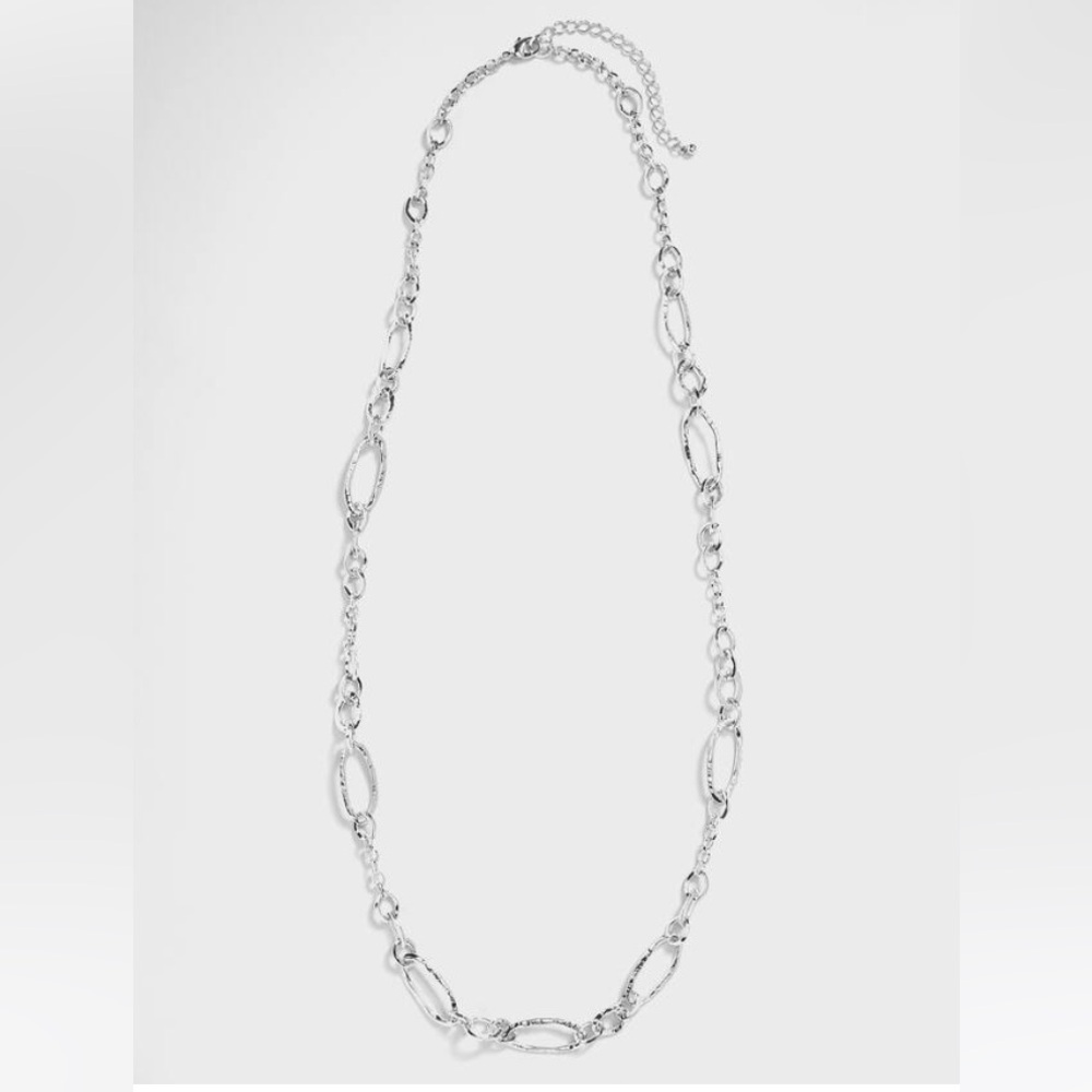 Silver tone hammered link necklace